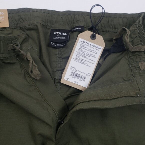 PrAna Double Peak E-Waist Shorts Men's XXL 8" Inseam Cargo Green Ripstop UPF 50+ - Picture 13 of 16